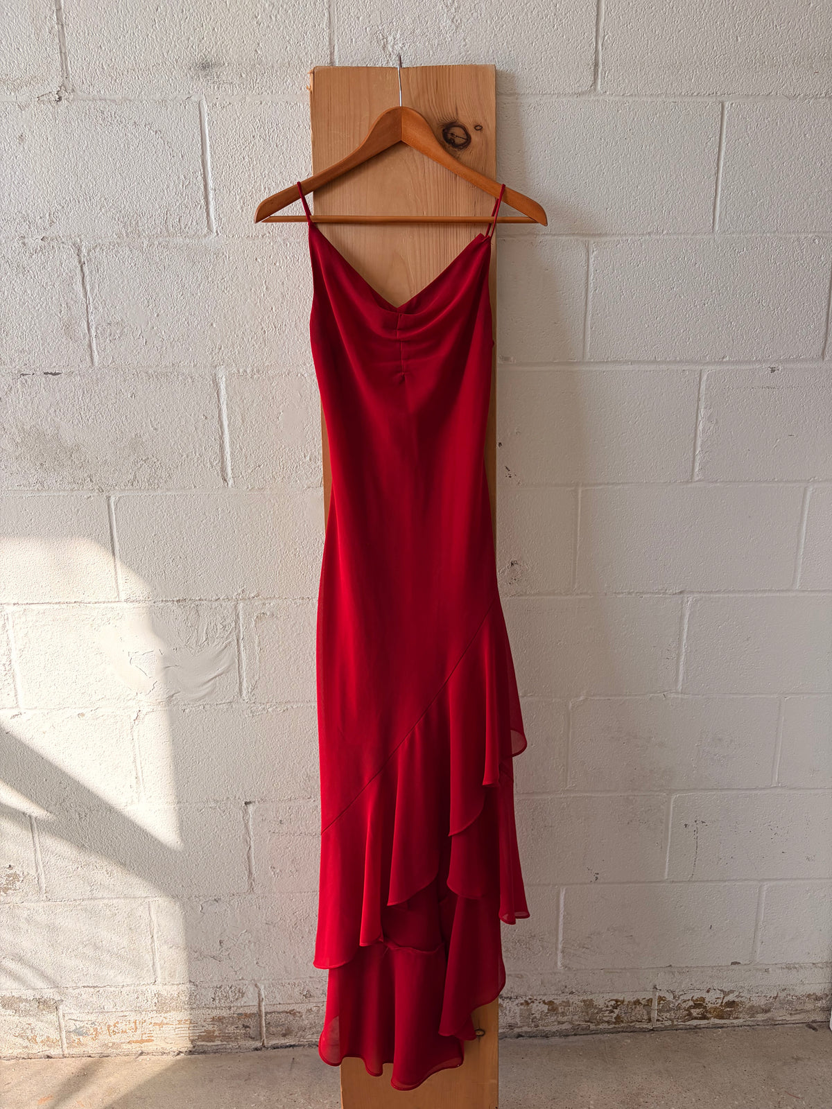 Vtg Ruffled Red Dress : S (As Is)
