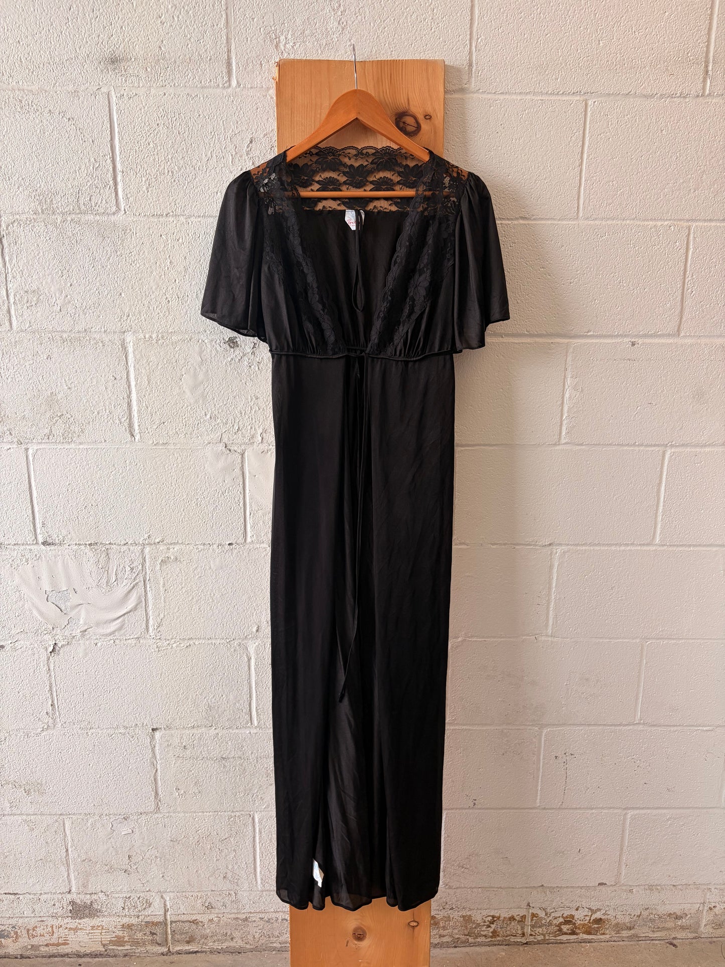 Vtg Black Lace Detailed Peignoir Set : M