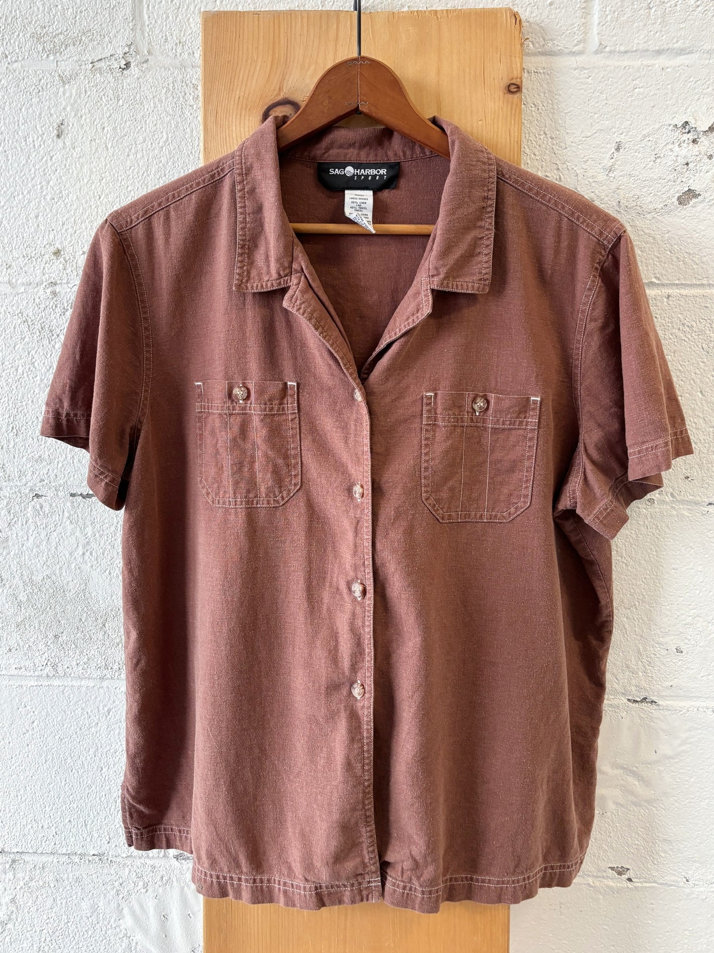 Short Sleeve Brown Button Up : L