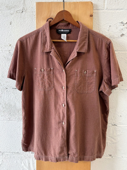 Short Sleeve Brown Button Up : L
