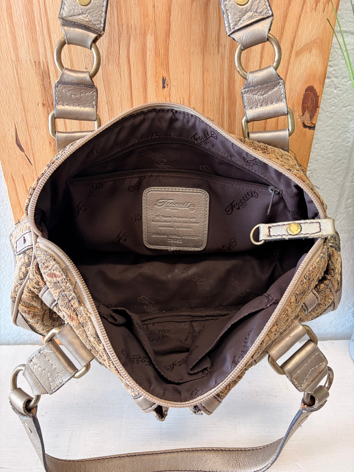 Vtg Fossil Tapestry Purse