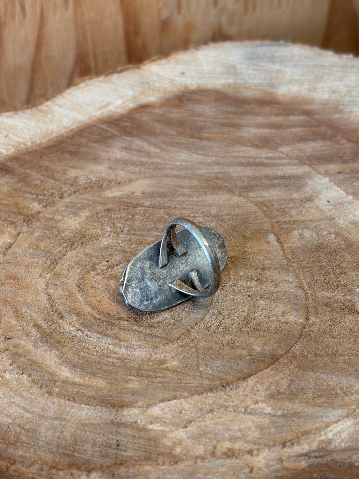Elongated Blue & Green Marbled Boho Ring : Size 7