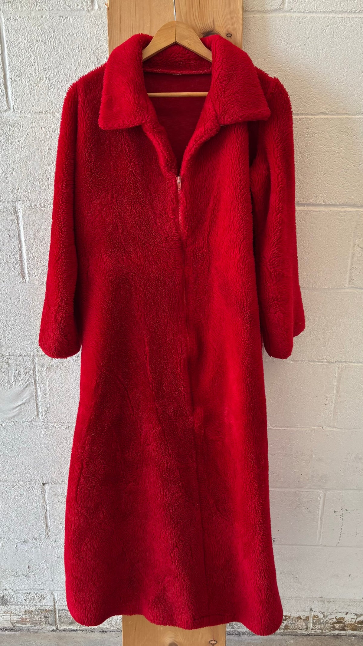 Vtg Red Fleece House Coat  : L