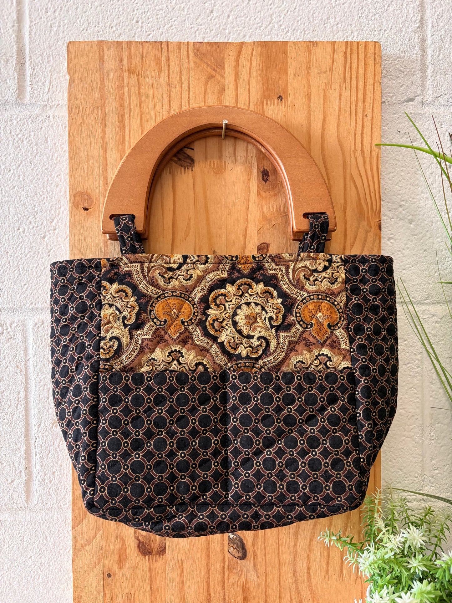 Quilted Wooden Handled Bag