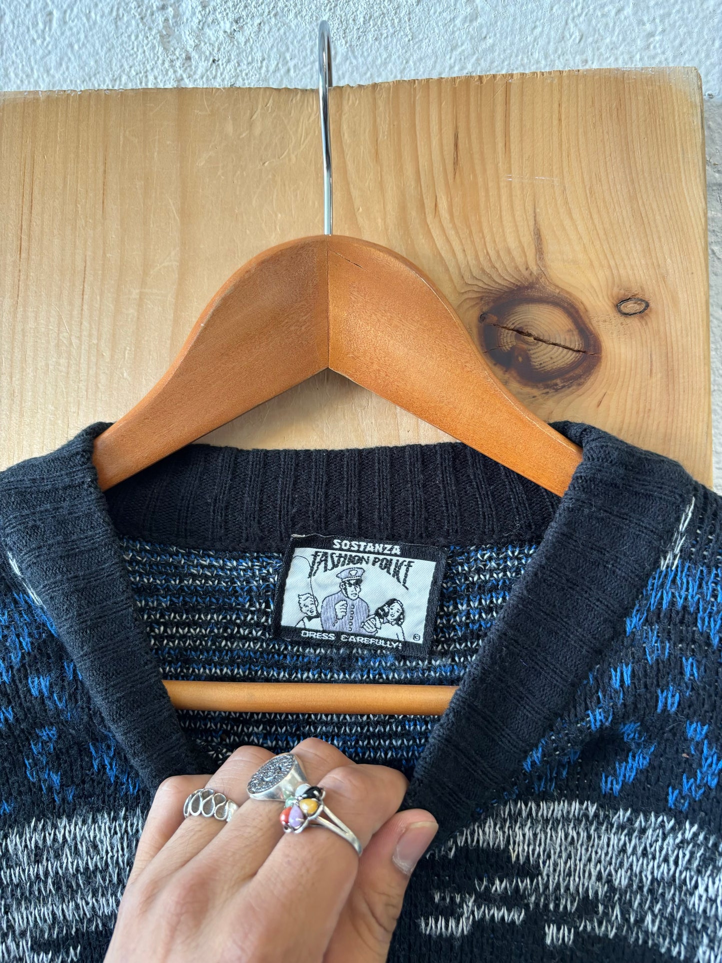 Vtg Blue Patterned Sweater : L