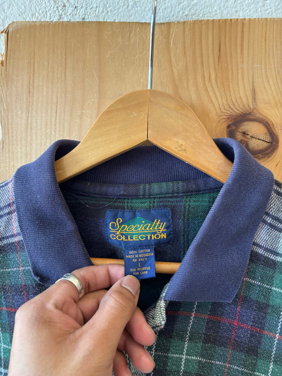 Vtg Plaid Long Sleeve Polo : L