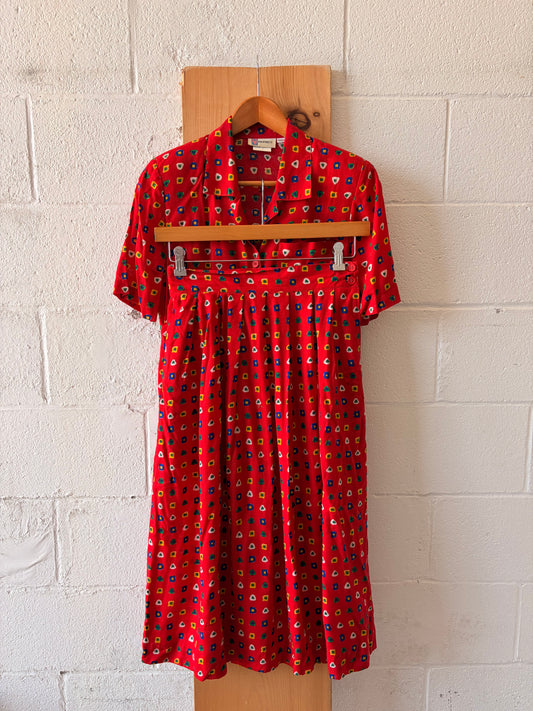 Vtg Funky Red Geometric Set : 8