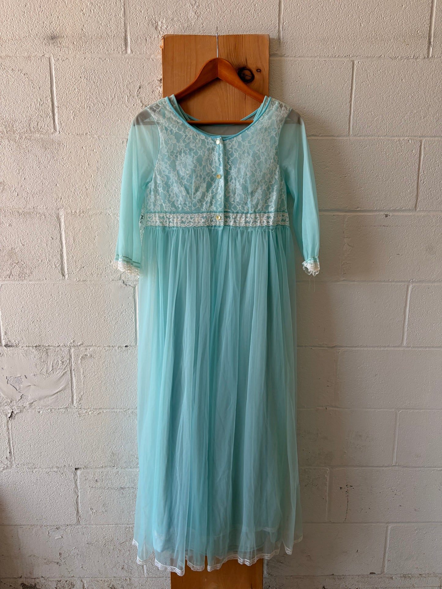 Vtg Blue & White Lace Peignoir Set : M