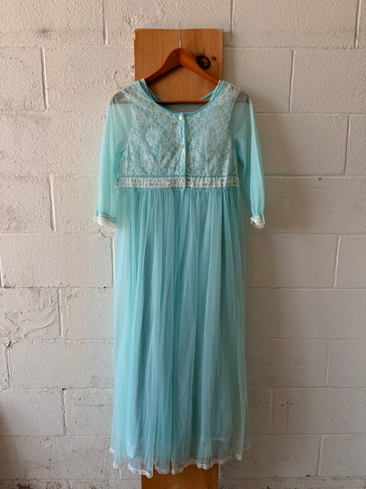 Vtg Blue & White Lace Peignoir Set : M