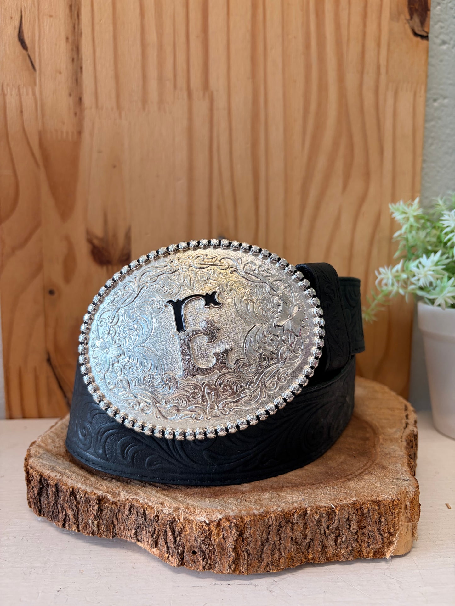 Silver Creek Black Leather “E” Belt : 32