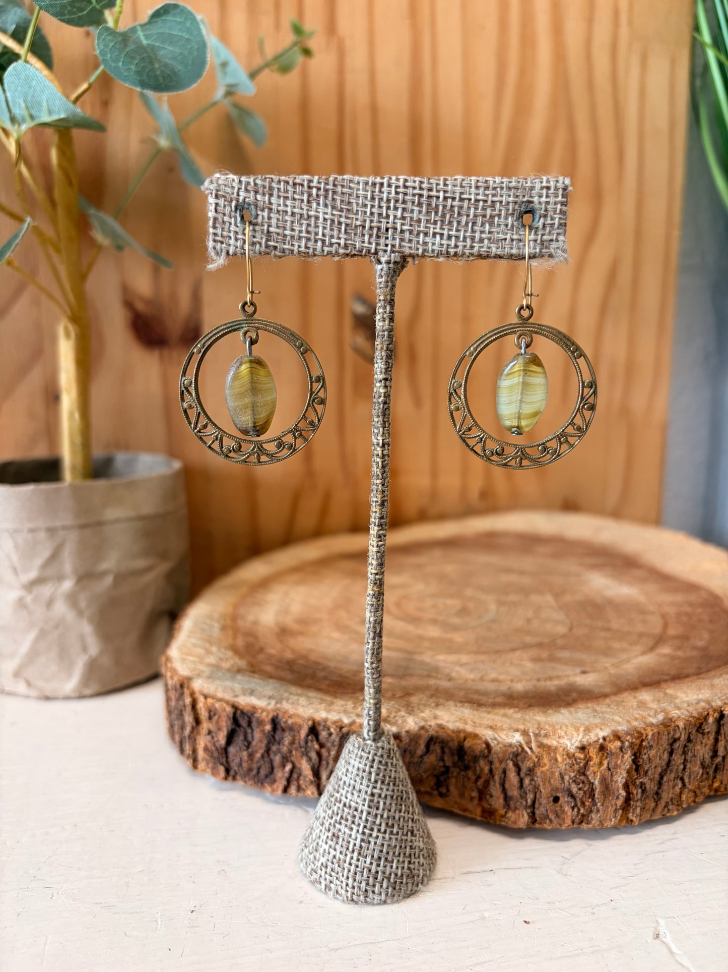 Green Bead Centered Hoops