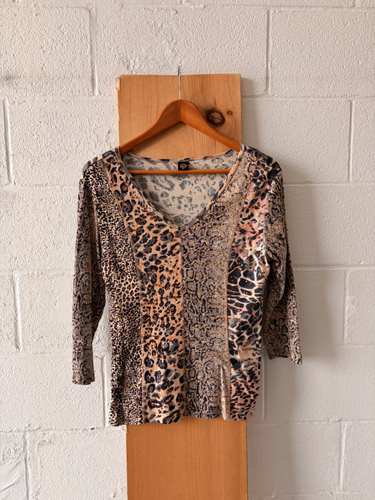 Rhinestone Embellished Animal Print Top : M/L