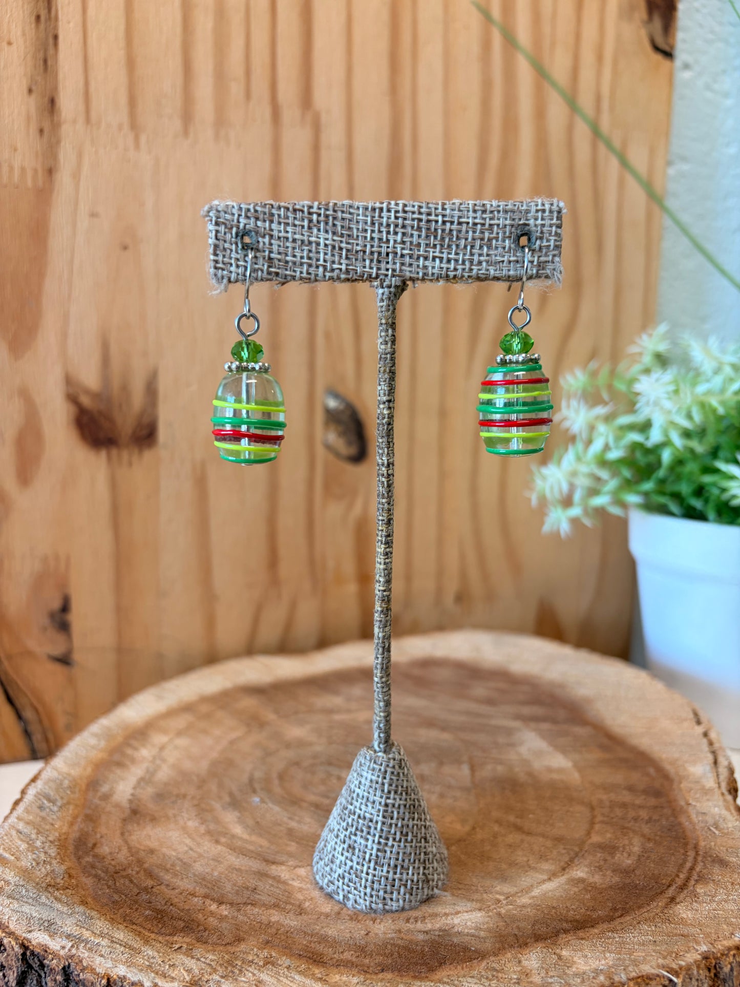 Striped Green Glass Earrings