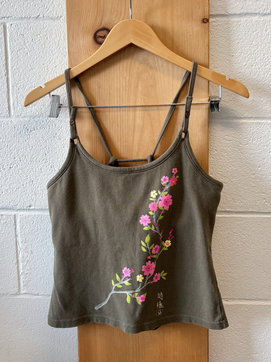 Vtg Green Floral Tank : L