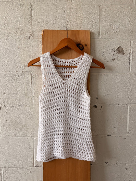 Metallic White Crochet Tank : XS