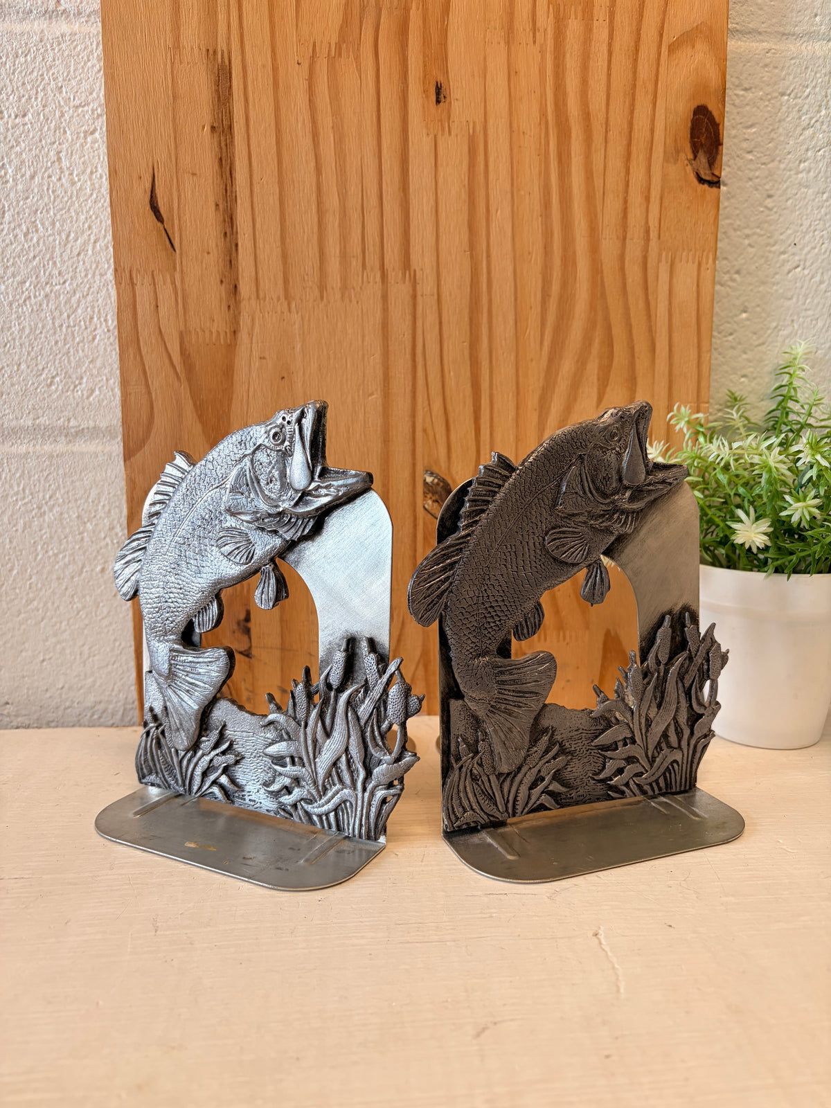 Vtg Large Mouth Bass Pewter Book Ends (Local Pick Up Only)