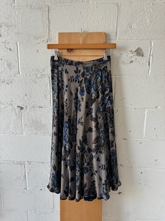Blue and Brown Floral Skirt : PM