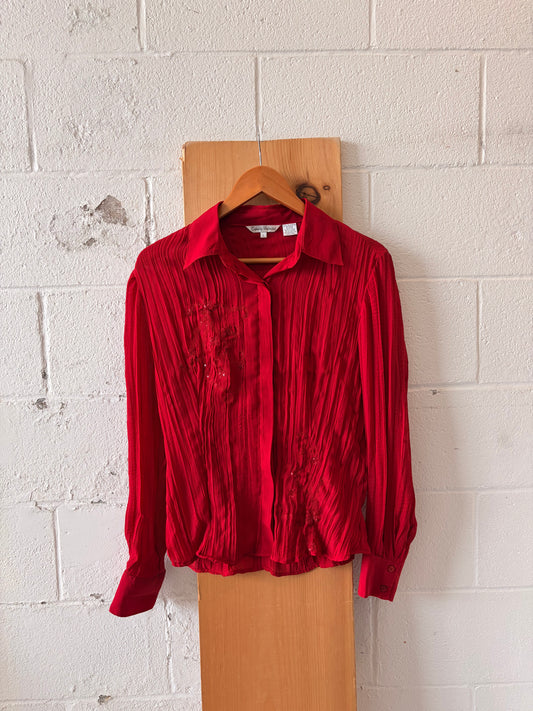 Red Sequins Crinkle Blouse : L