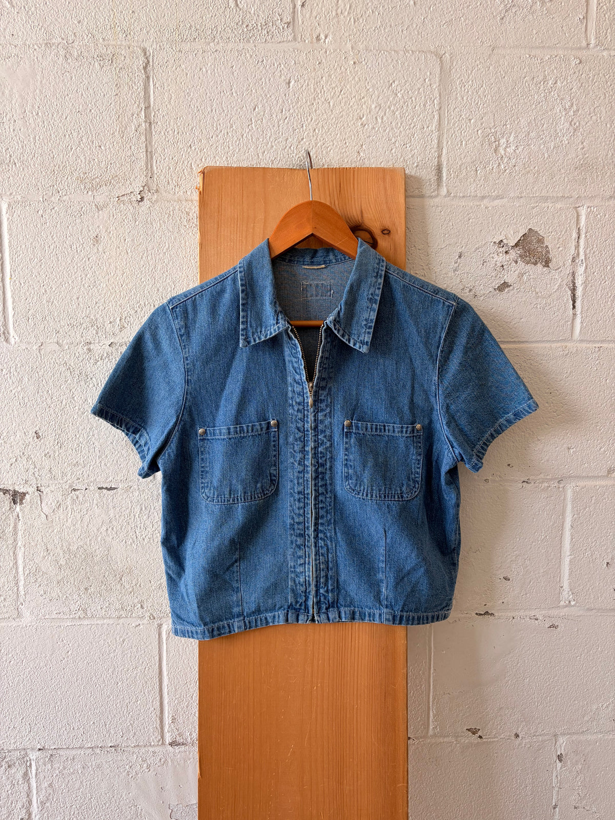 Vtg Old Navy Denim Zip Up Top : M