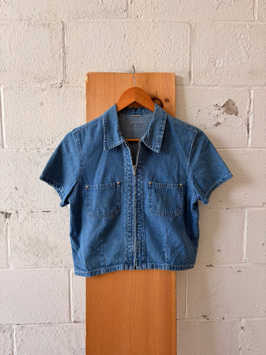 Vtg Old Navy Denim Zip Up Top : M