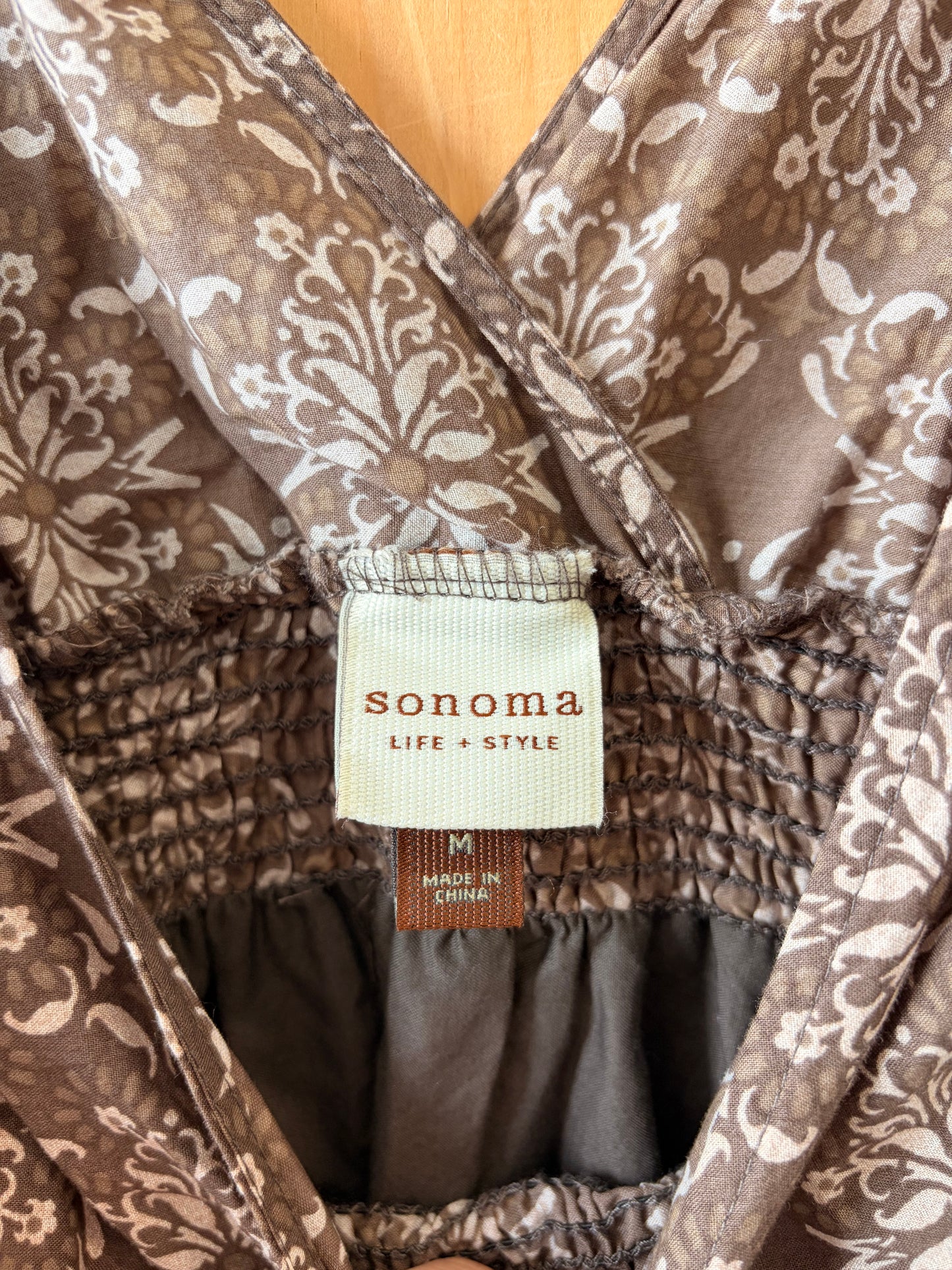 Vtg Brown & Pink Patterned Dress : M