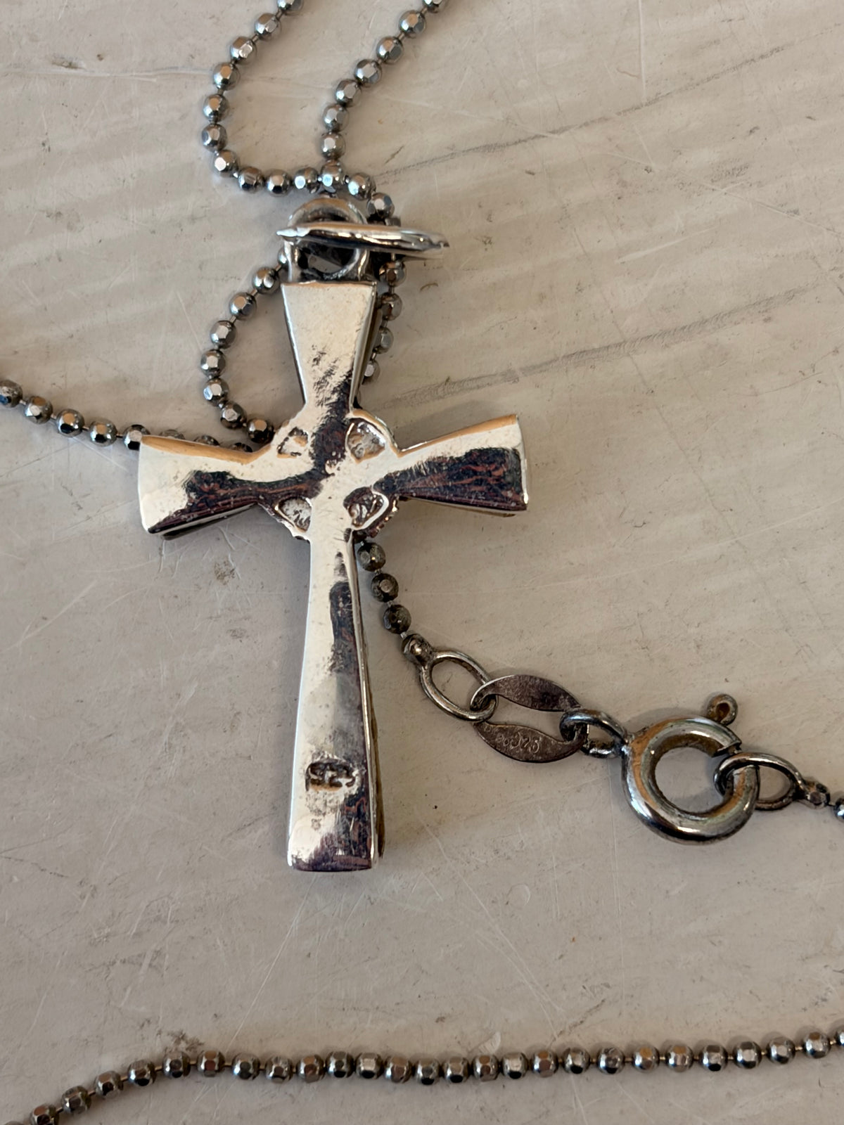925 Sterling Pearly Cross Necklace
