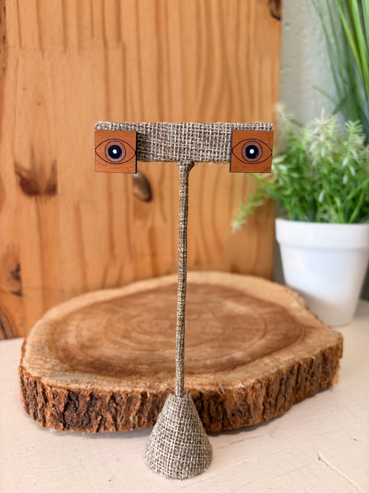 Eye Wooden Tile Earrings