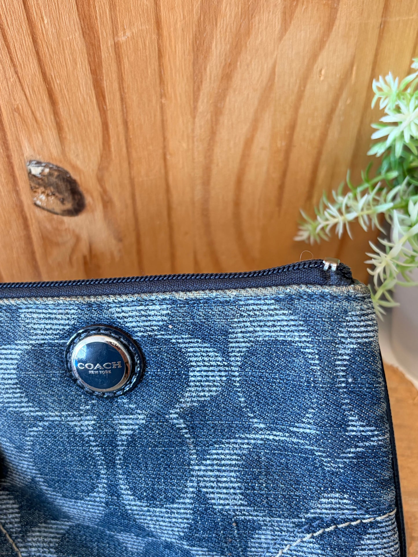 Coach Poppy Signature Denim Wristlet