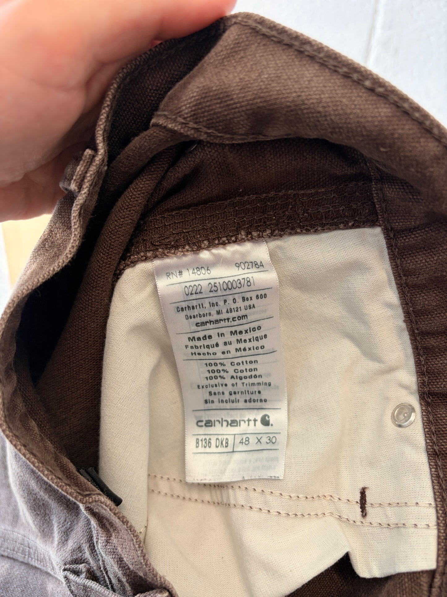 Dark Brown Carhartt Double Knee Work Pants : 48x30