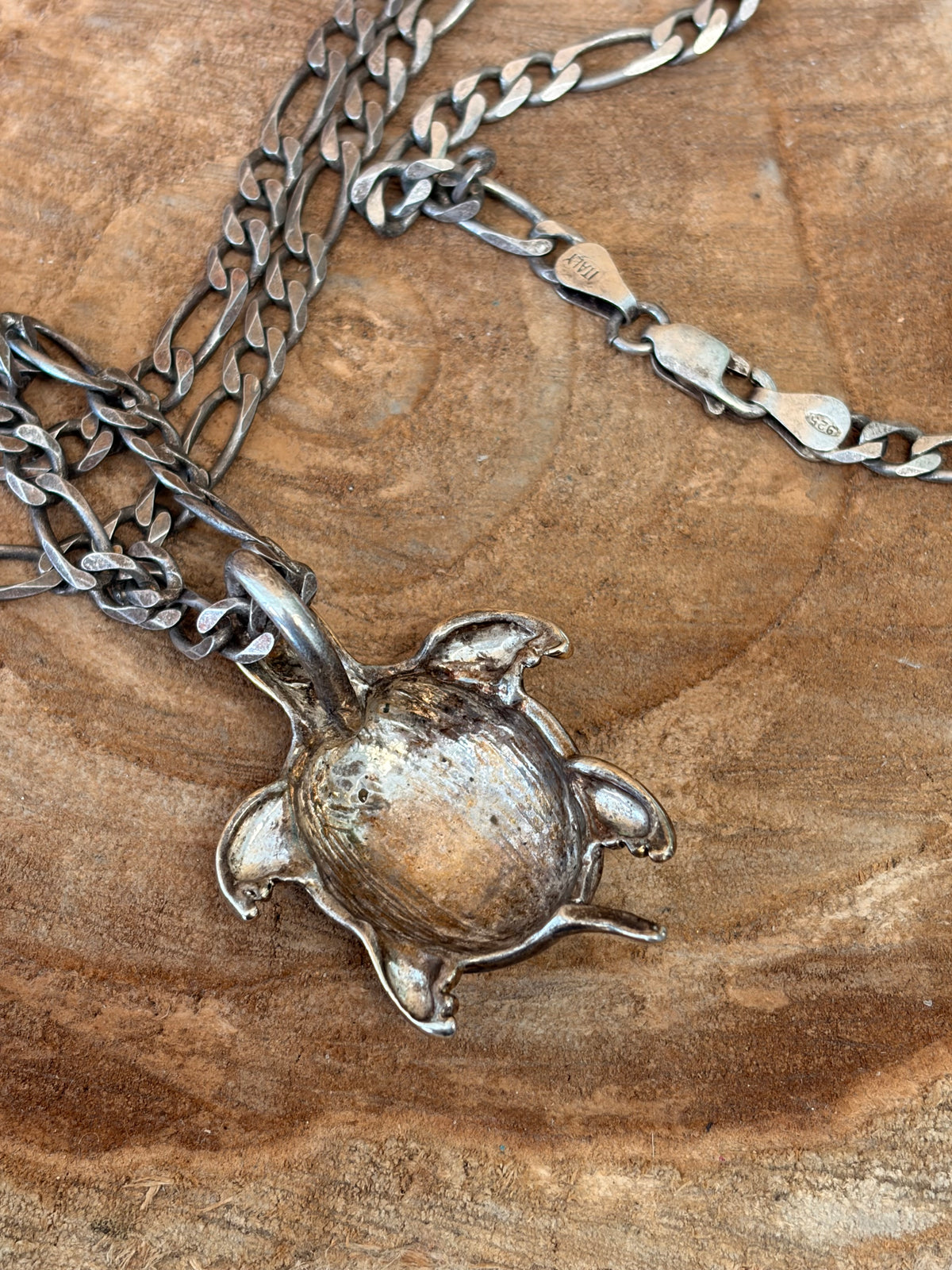 925 Sterling Figaro Link Turtle Necklace