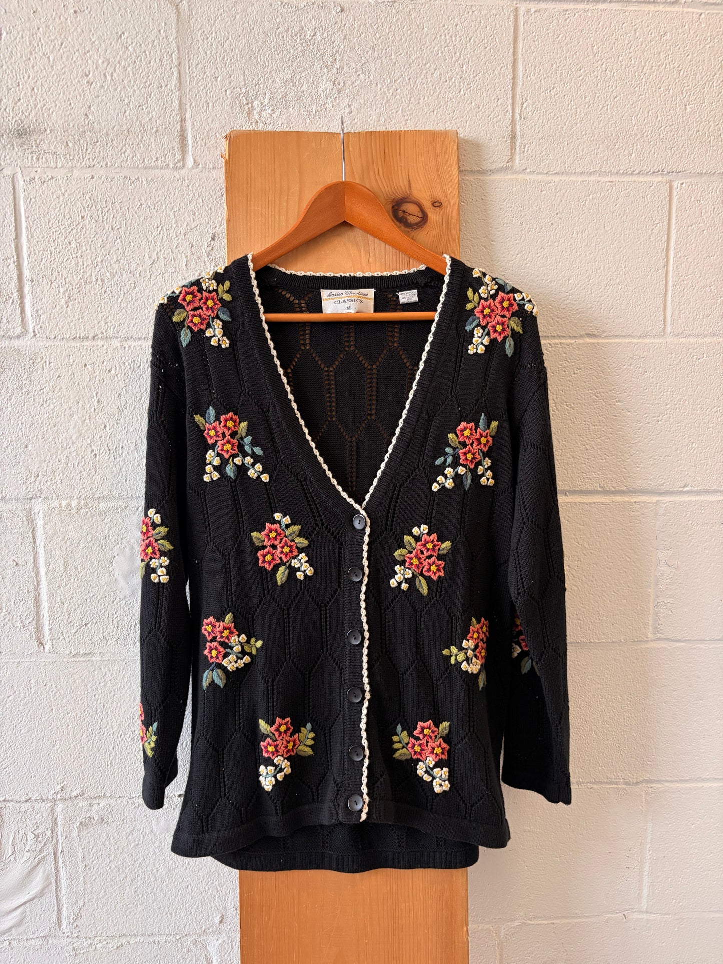 Floral Embroidered Black Cardigan : M