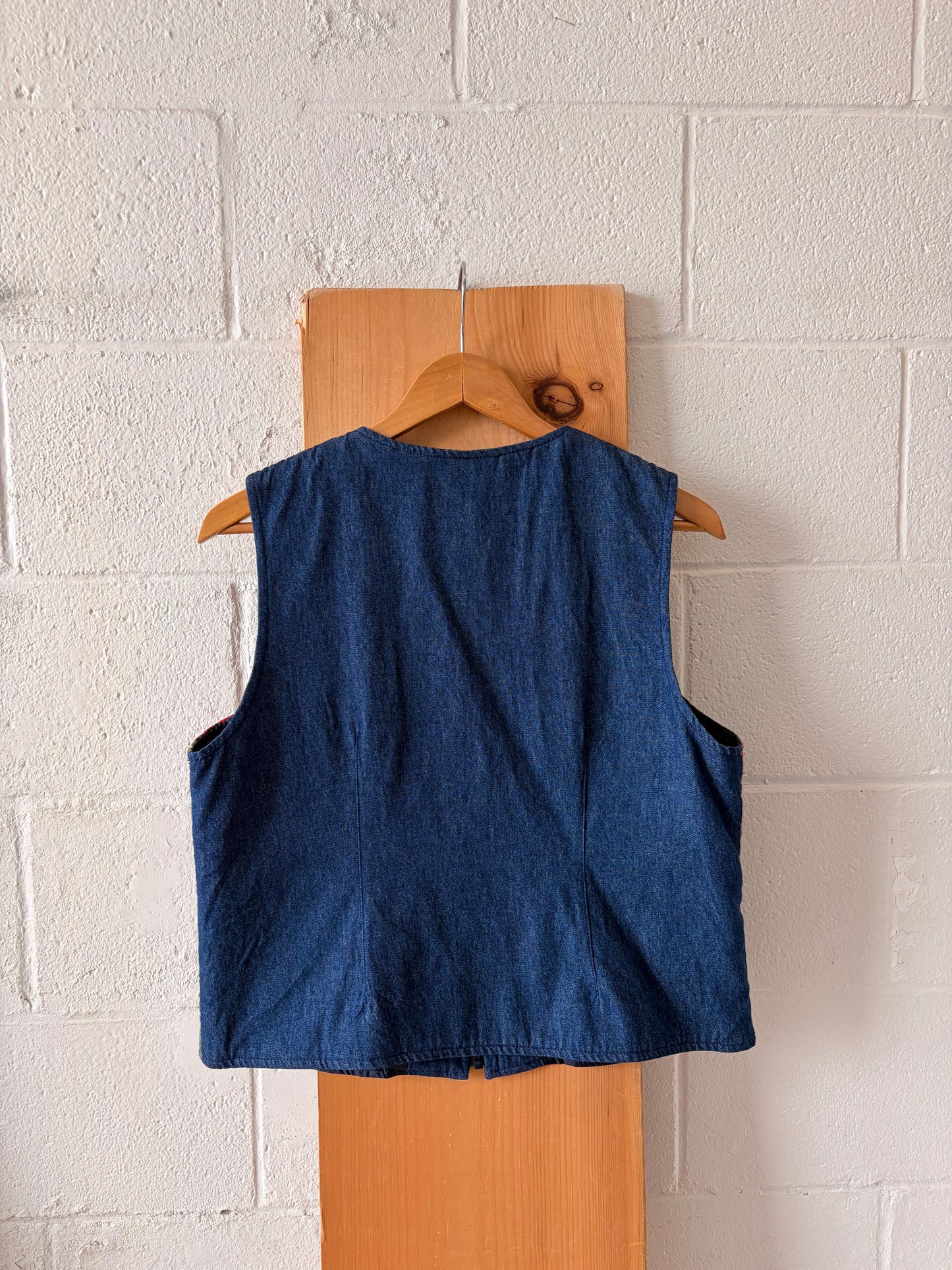 Vtg Plaid Patchwork Denim Vest : M