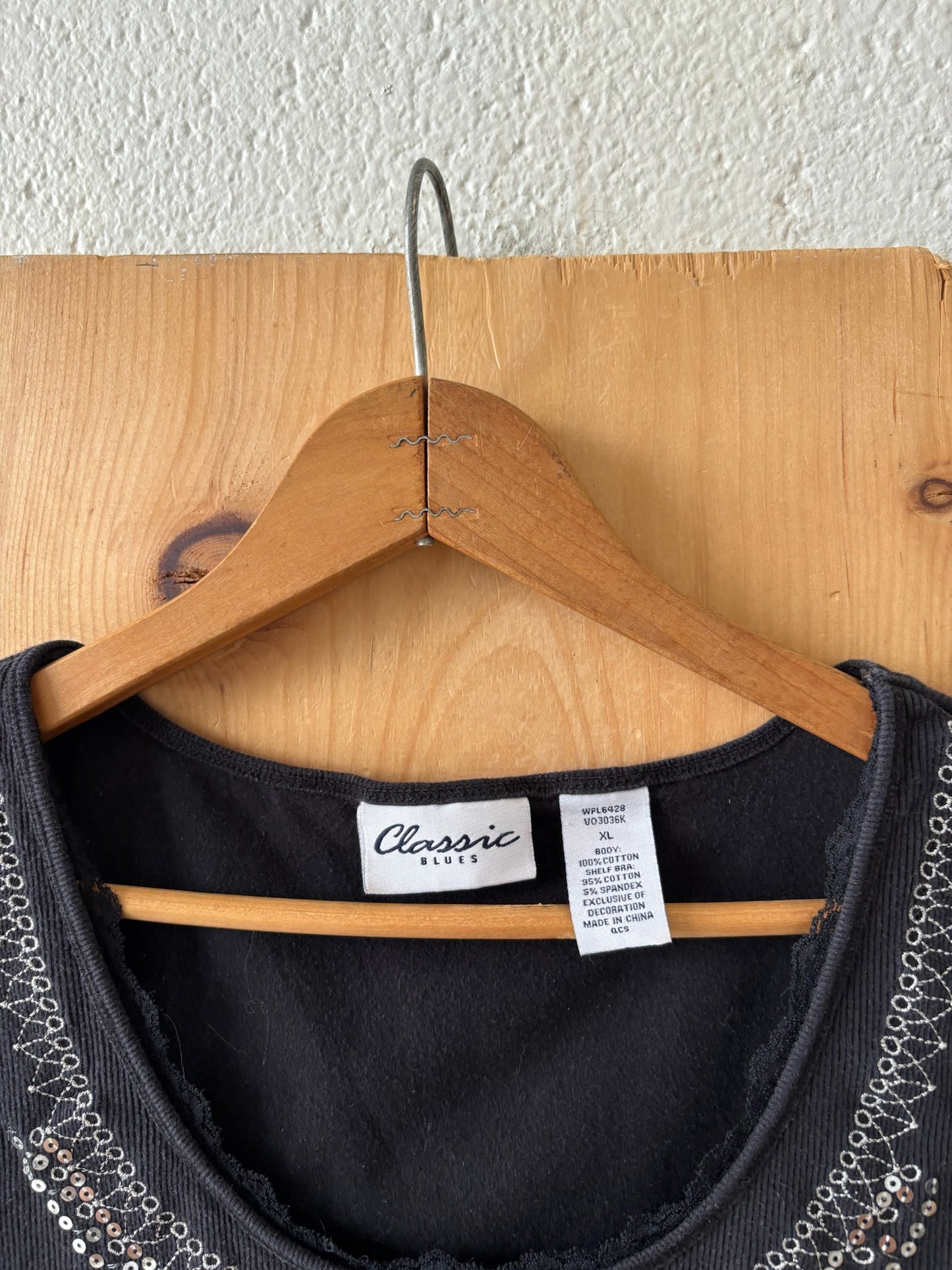 Vtg Sequined Black Tank : XL