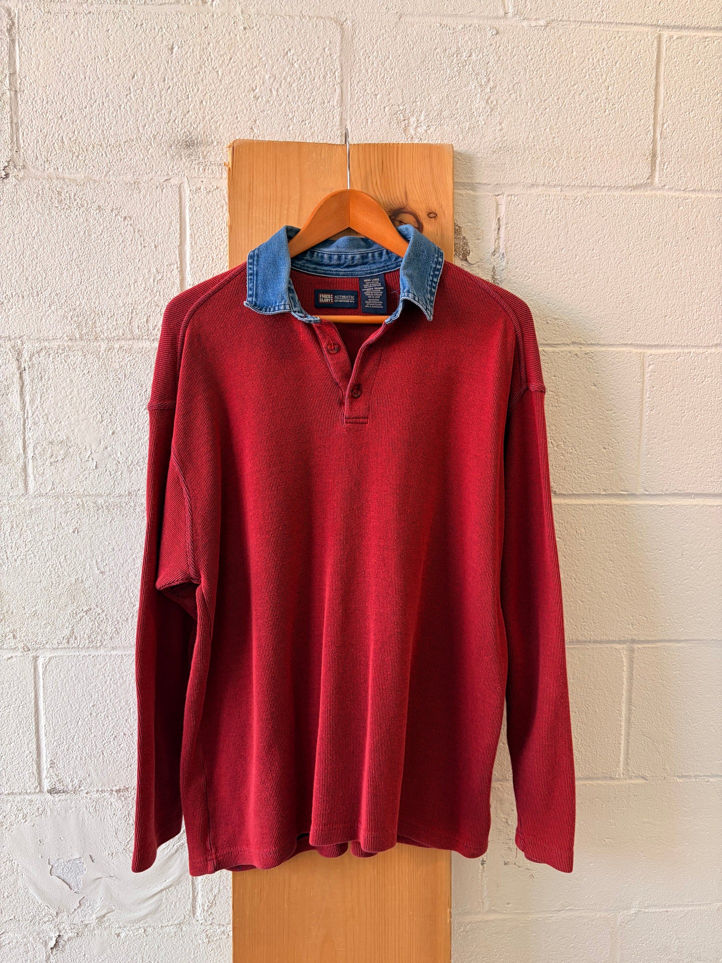 Vtg Denim Collared Henley : L