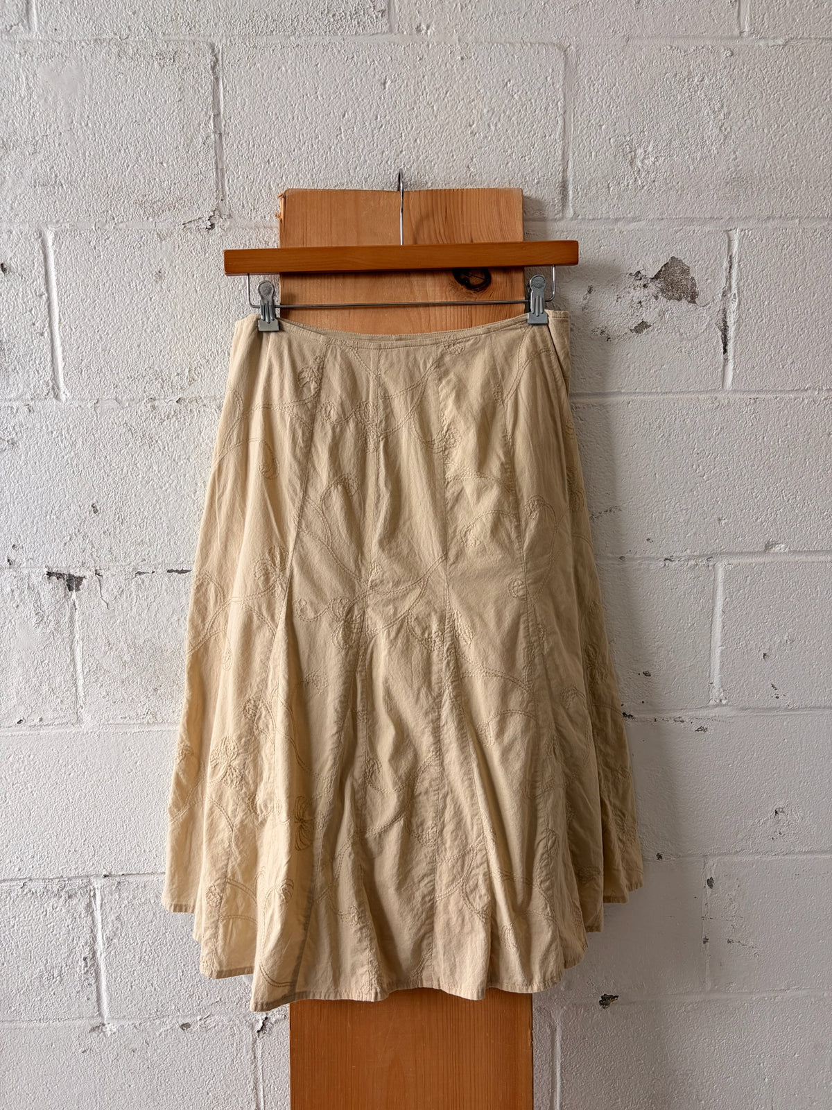 Khaki Cotton Midi Skirt : 32” W