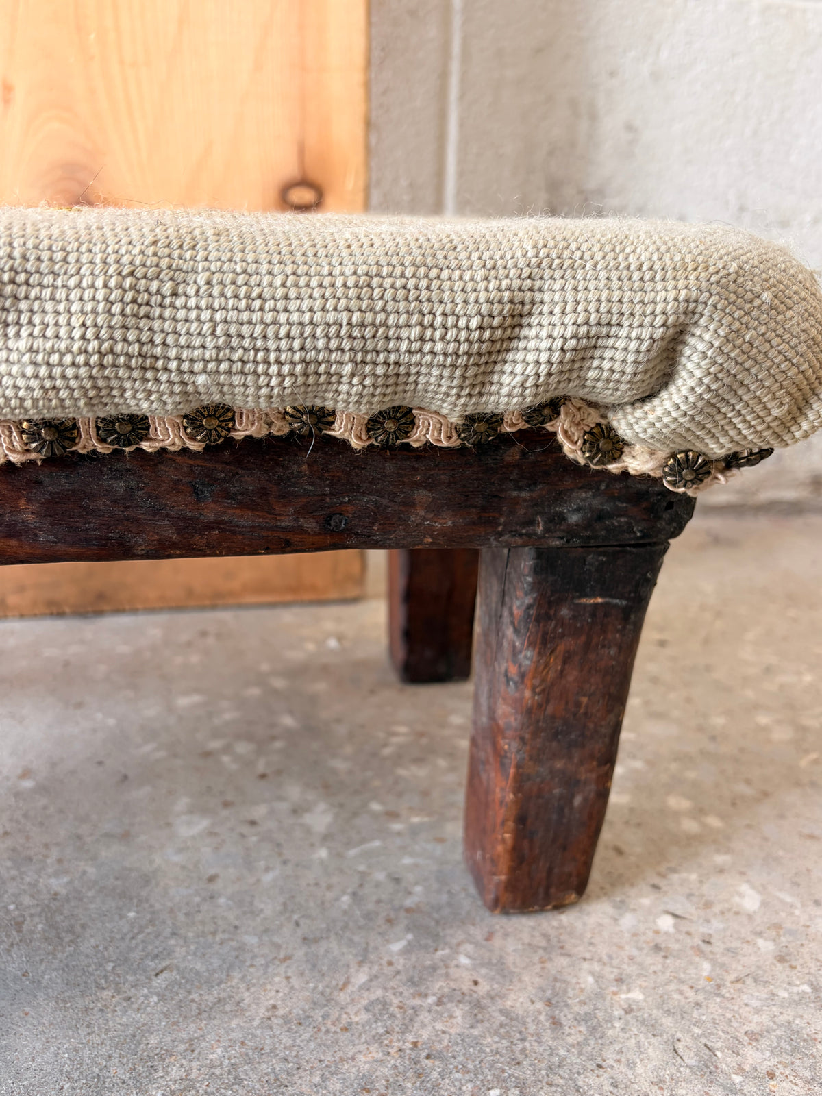 Vtg Floral Embroidered Wooden Footstool (Local Pick Up Only - As Is)