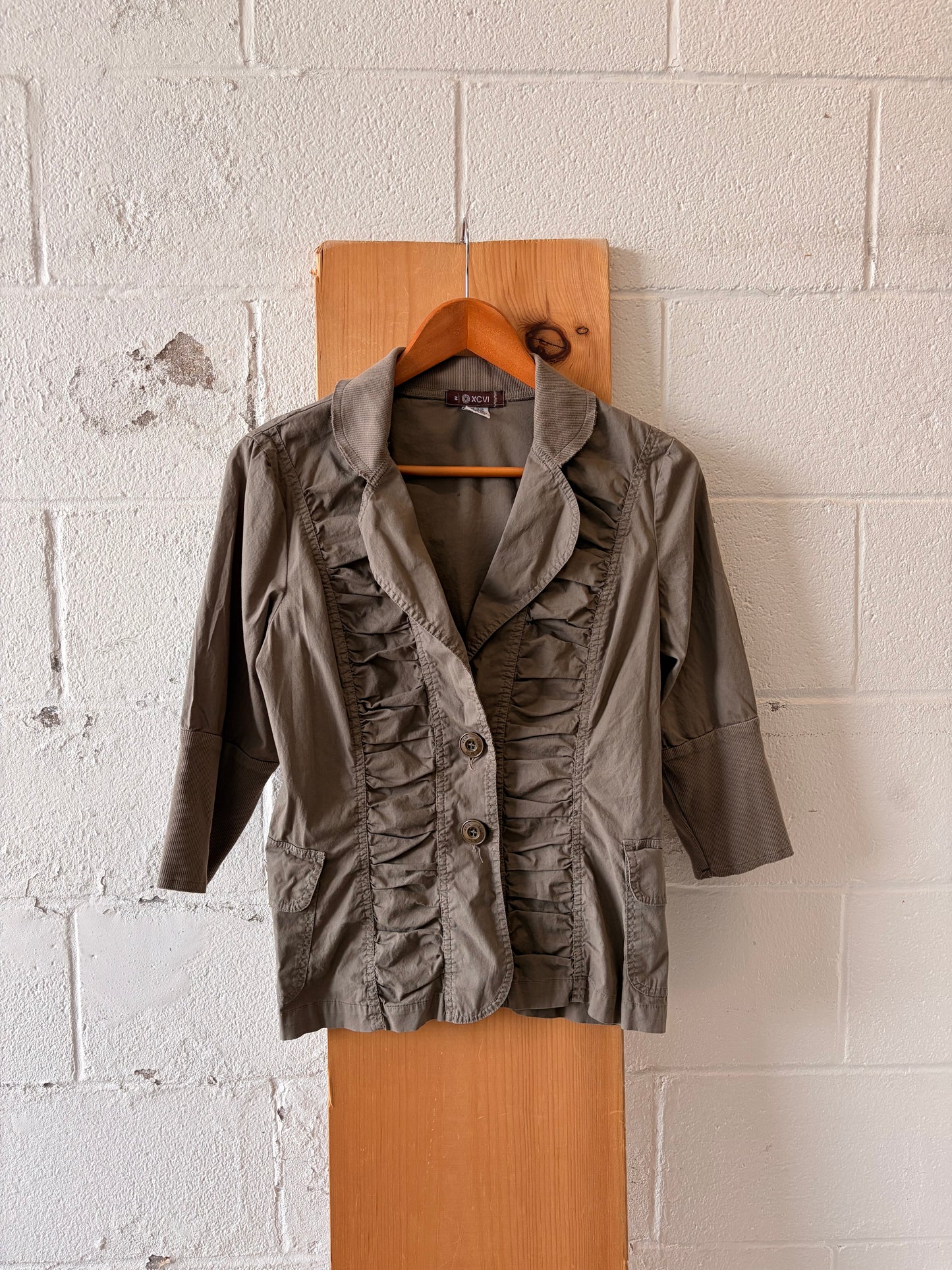 Ruffled Olive Jacket : M