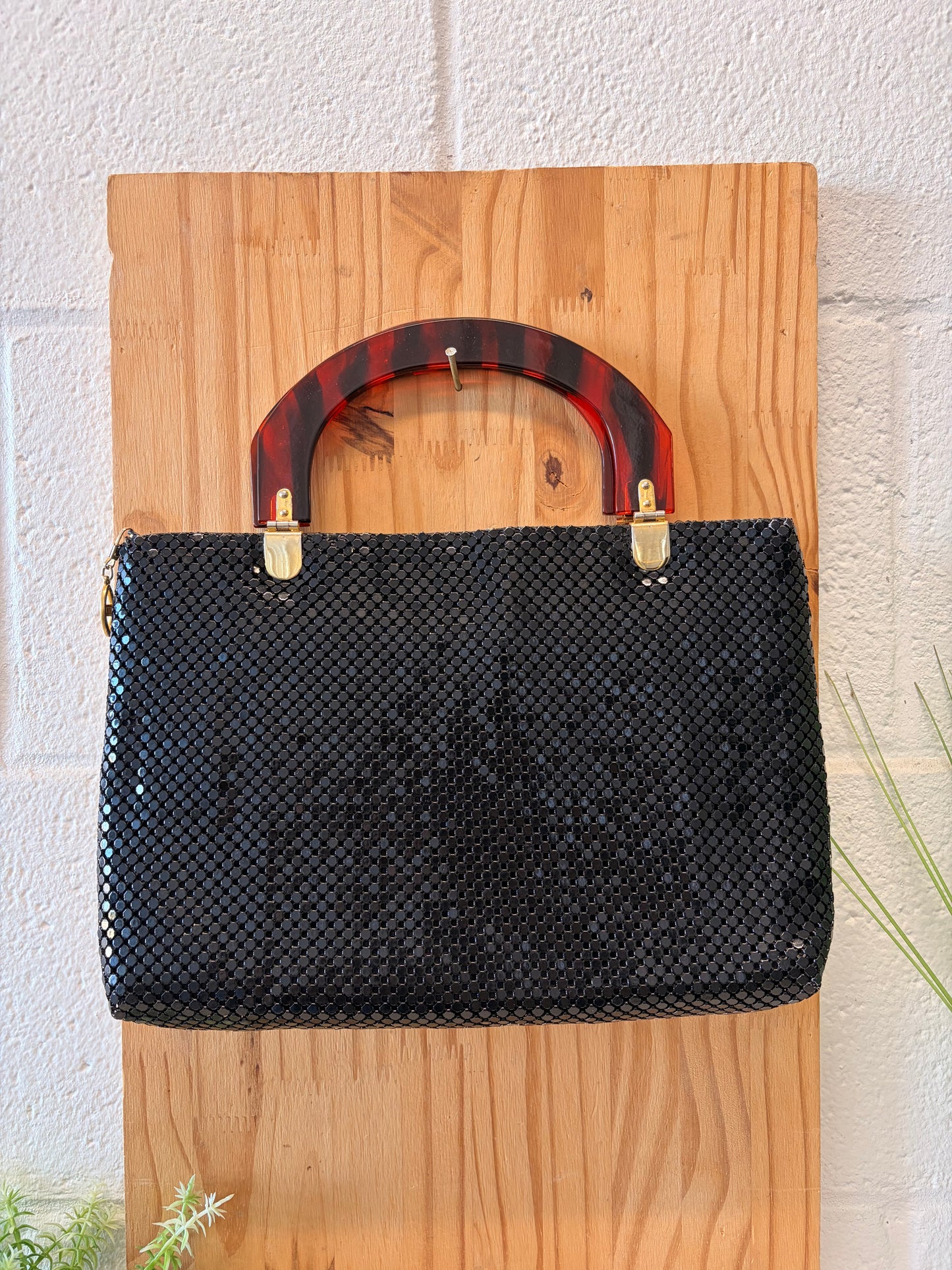 Shiny Black Metal Mesh Handbag