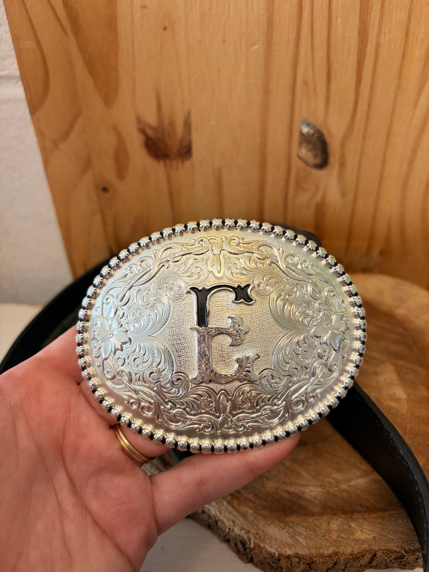 Silver Creek Black Leather “E” Belt : 32