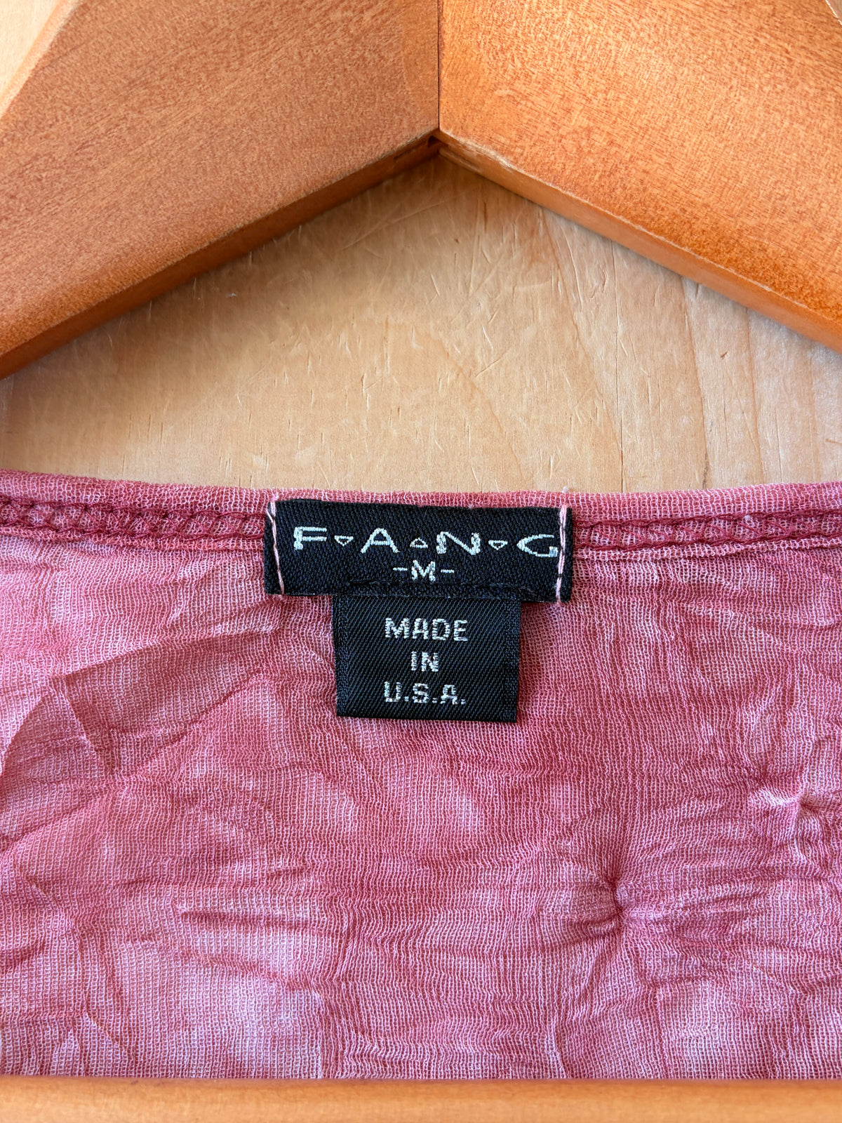 Vtg Semi-Sheer Embroidered Pink Top : M