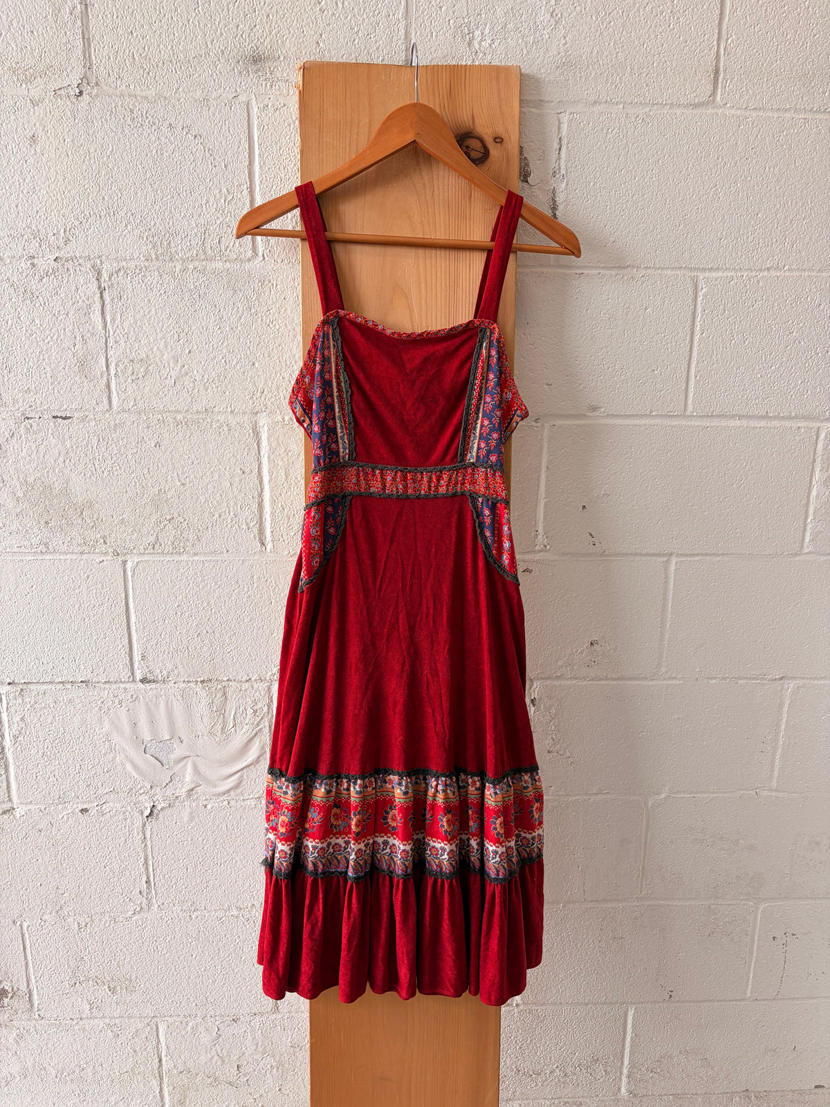 Vtg Boho Rust Floral Panel Dress : S