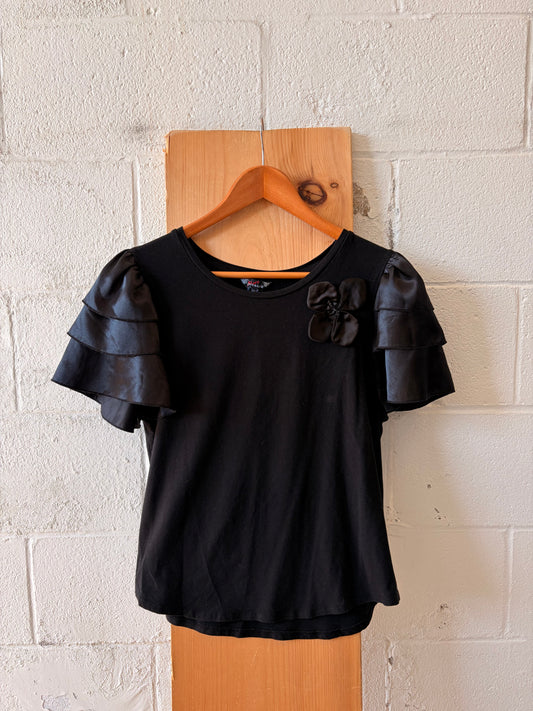 Black Flower Appliqué Top : M