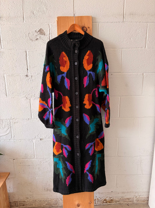 Vtg Long Patterned Cardigan Sweater : 1X