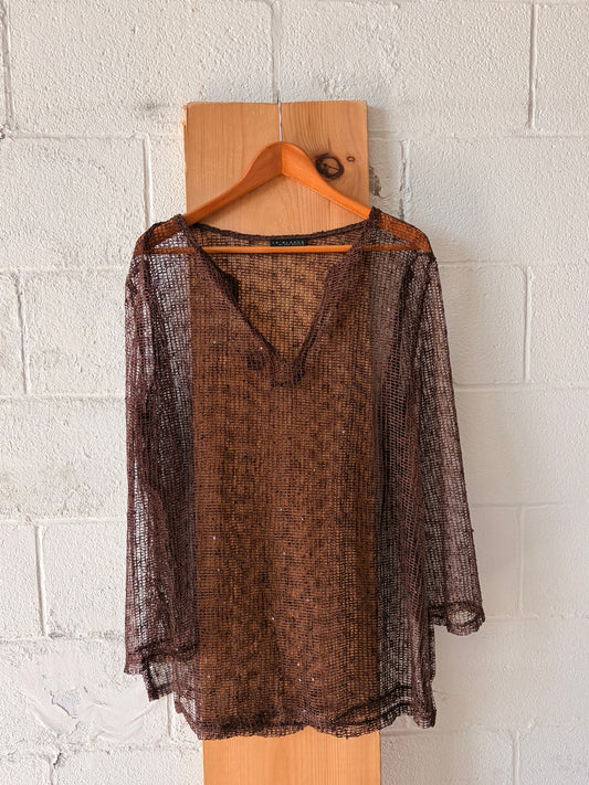 Brown Sequins Mesh Long Sleeve : M/L
