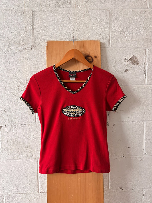 Vtg Red Harley Baby Tee : M