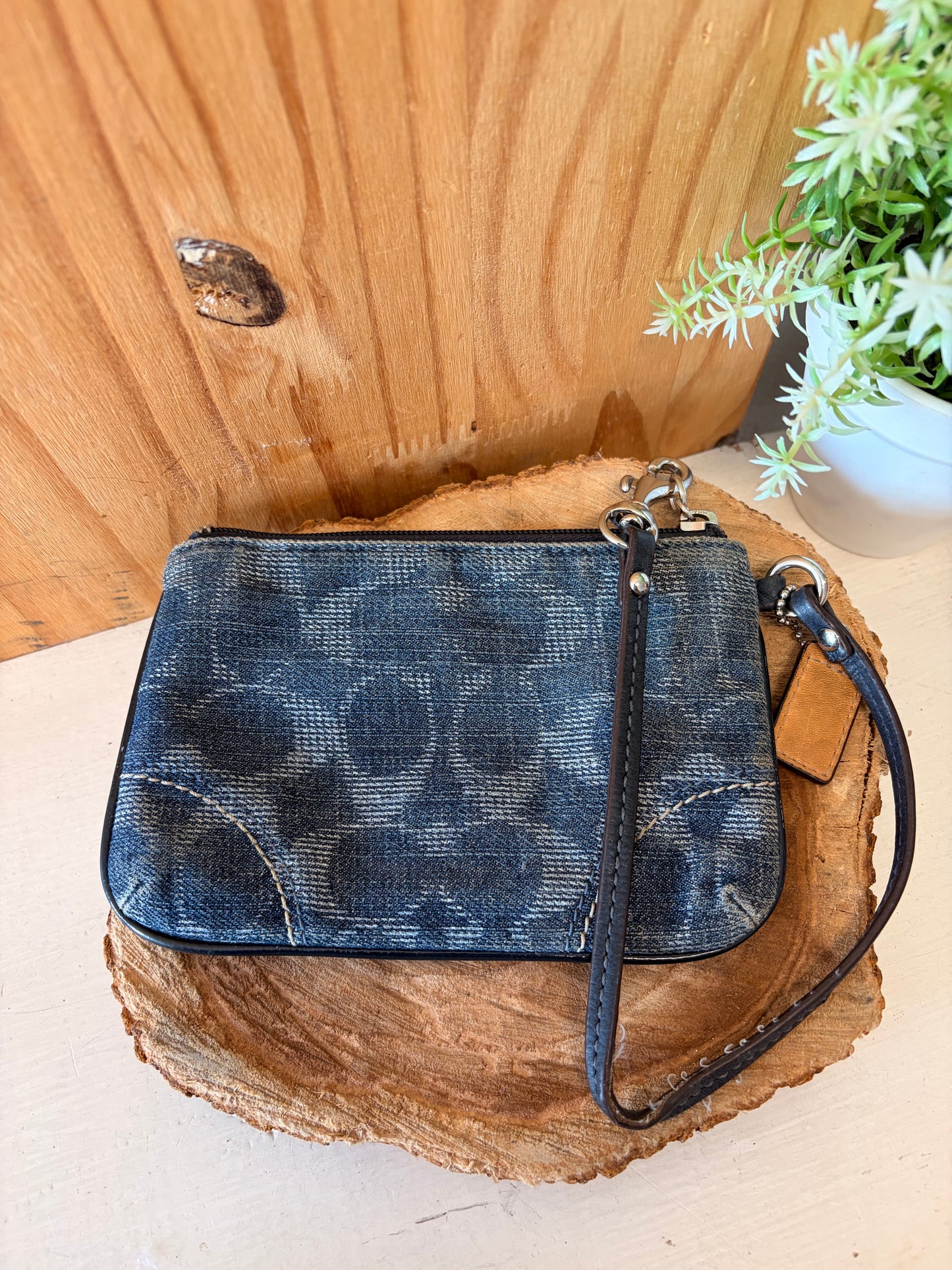 Coach Poppy Signature Denim Wristlet