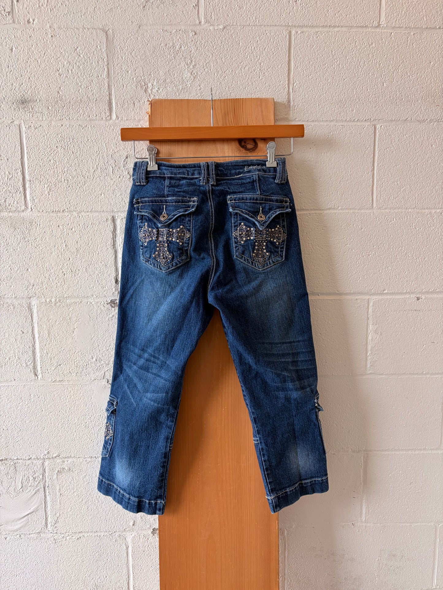 Cross Embellished Denim Capris : 4