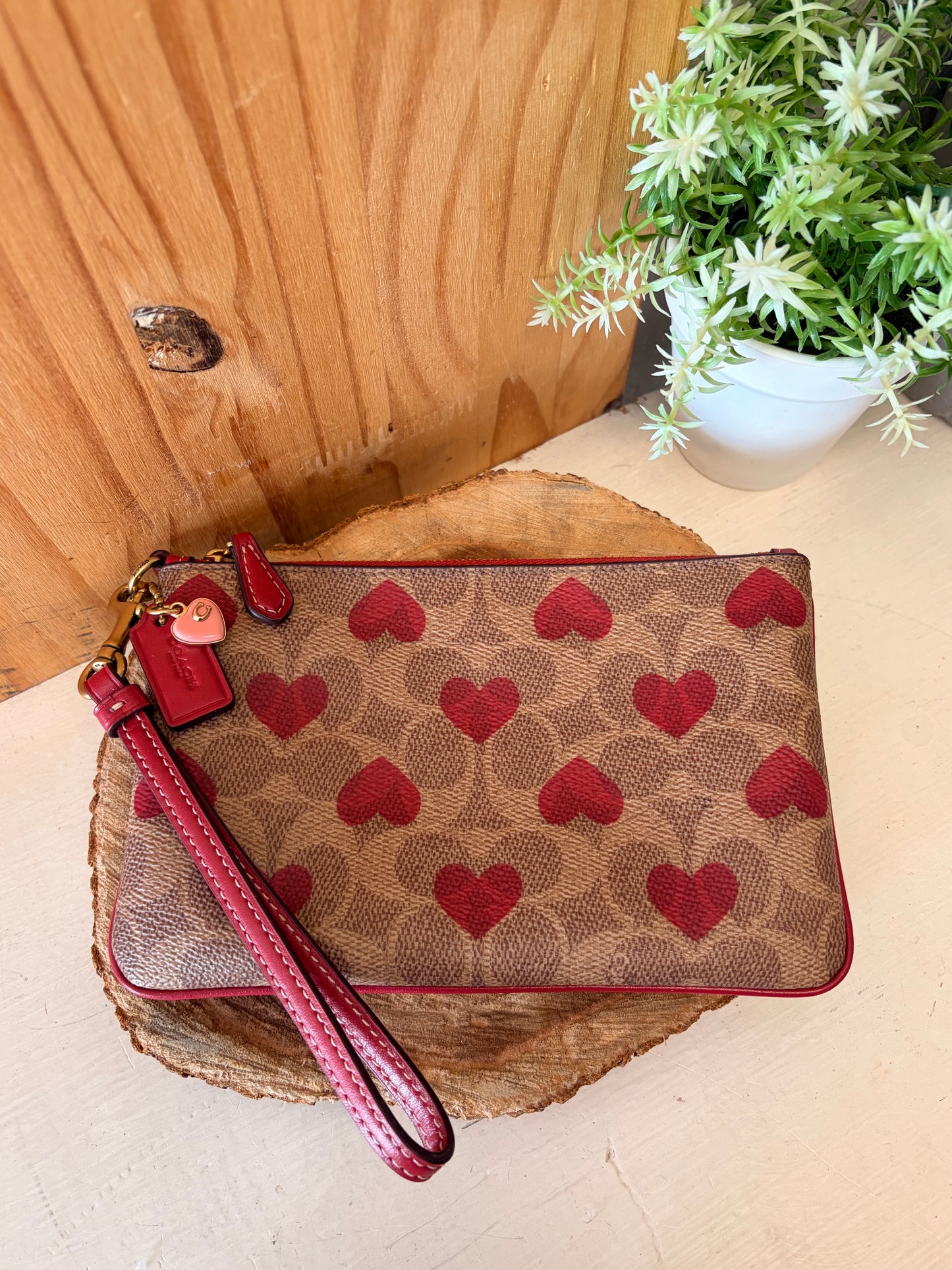 Coach Canvas Heart Wristlet