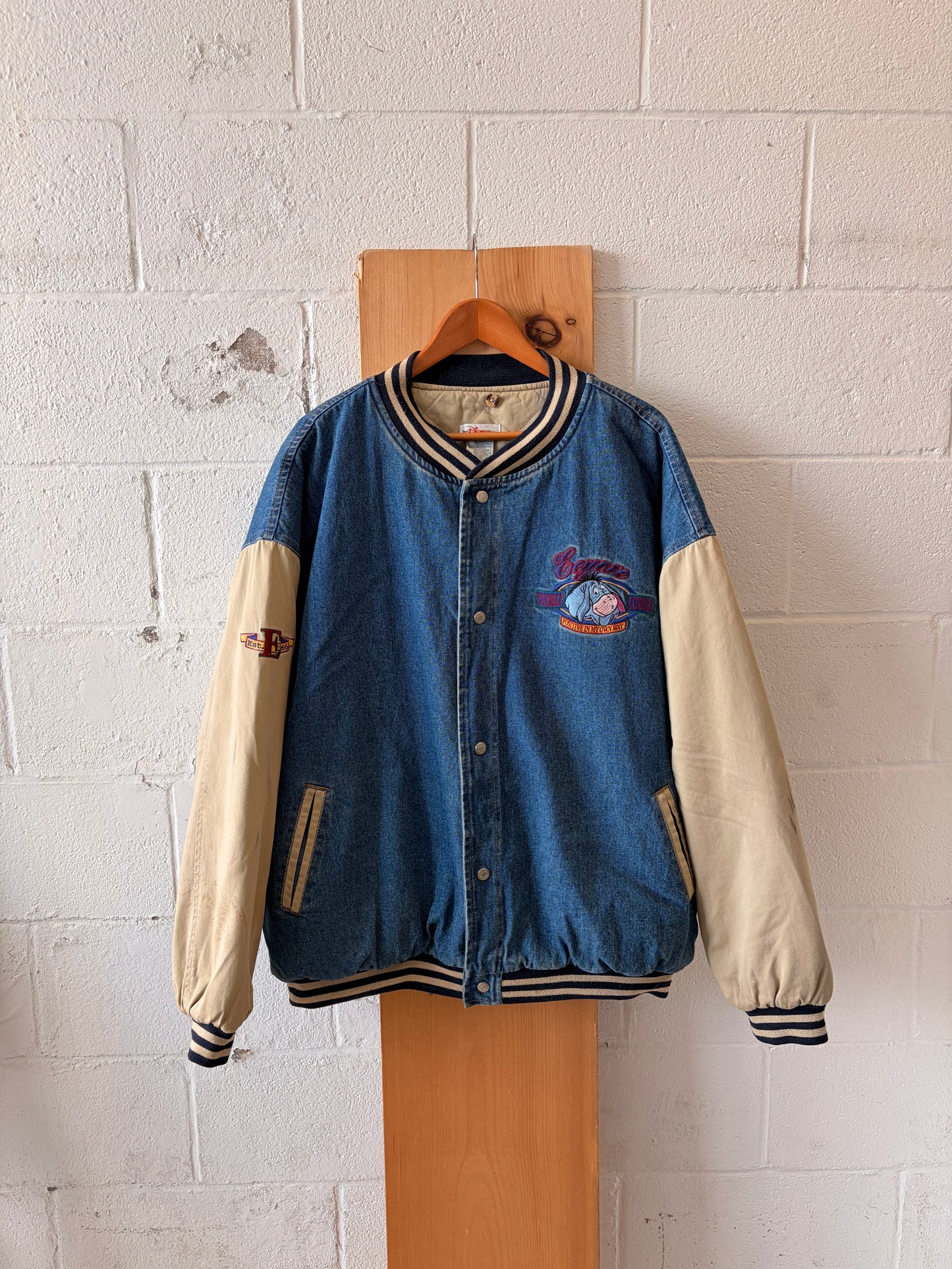 Vtg Disney Eeyore Denim Varsity Jacket : XXL