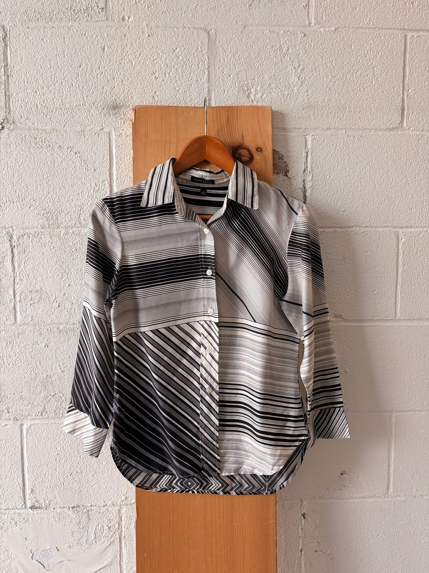 Black & White Striped Silk Blouse : 4